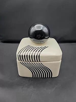 West Elm Ceramic Modern Art Deco Striped Black White Retro Jewelry Trinket Box  • $19.90