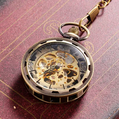  Pocket Watch Vintage With Chain Mechanical Watches For Men Case • £17.18