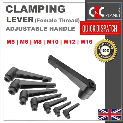 Machine Handle Adjustable Clamping Lever Female Black Knob M5 M6 M8 M10 M12 M16 • £5.75