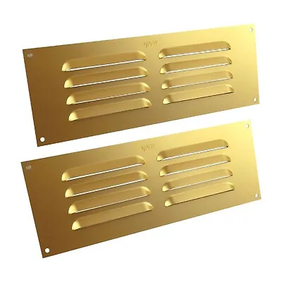 2 X LOUVRE AIR VENTILATION VENT 9  X 3  Wall/Door Airing Cover Pair Brass/Gold • £9.45