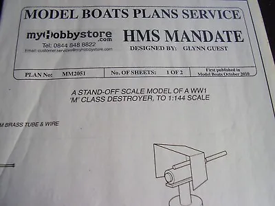 £5.50 • Buy Original Model Boat Plan Hms Mandate Ww1 M Class Destroyer 2010  Free Uk Post