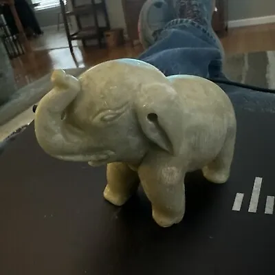 Vintage Hand Carved Stone Elephant Figurine 2.5” Tall Trunk Up • $8.99