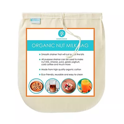 Nut Milk Bag 10  X 12  - Organic Cotton - Strainer For Milk / Juice / Smoothies • £5.99