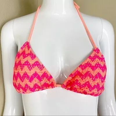 Ocean Pacific Pink Orange Crochet Chevron Stripe Bikini Top Juniors Size Medium • £9.63