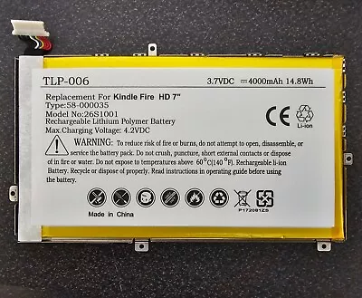 Amazon Kindle Fire HD 7  - New Replacement Battery TLP-006 26S1001 58-000035 • $11.99