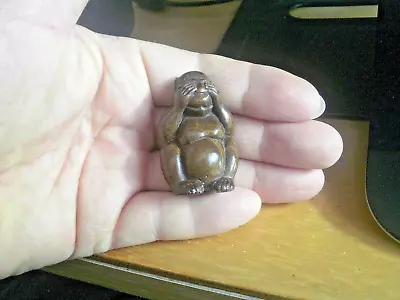 1a. Hand Carved Wood Netsuke Monkey Covers Eyes Rosewood Over 30 Years Old • £29.99