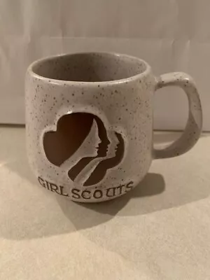 Vintage Girl Scouts Coffee Mug Tea Cup Embossed Logo Stoneware Pottery Ceramic • $7