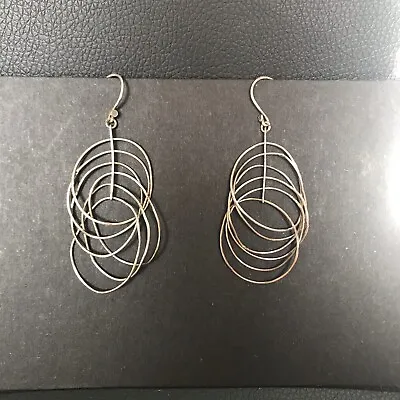 .925 Sterling Silver - MODERN Geometric Circle Dangle Drop Earrings • $22