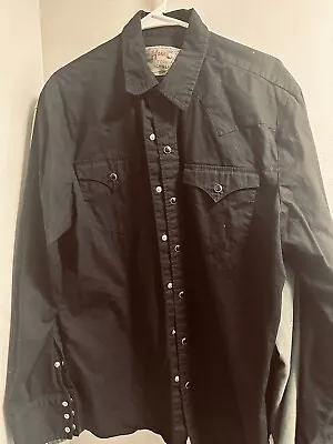 Mens Black Western H Bar C Ranchwear  Snap Buttons L  Cowboy Shirt • $5.50