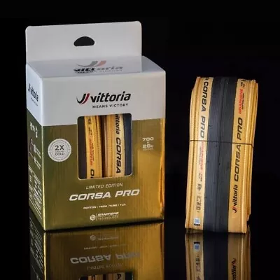 Vittoria Corsa PRO Gold Limited Edition - Cotton - Tech - Tube - TLR 700x28 Pair • $265