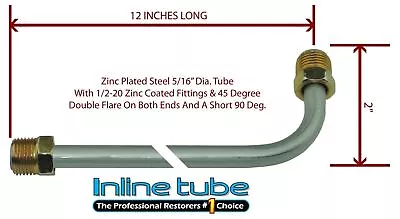 5/16 Fuel Line 12 Inch Oe Zinc Steel 90 Degree Bend Flared 1/2-20 Tube Nuts Sae • $11.50