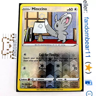 Minccino REVERSE HOLO Card 124/172 SWSH Brilliant Stars 2022 Pokemon LP/MP • $1.98