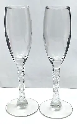 $17.99 • Buy Vintage Set Of 2  Millennium Champagne Flutes Year 2000 Clear