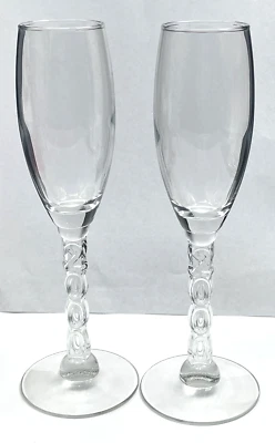 $17.99 • Buy Vintage Set Of 2  Millennium Champagne Flutes Year 2000 Clear