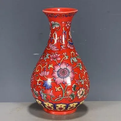 Qing Qianlong Monochrome Red Glazed Flower Vase Chinese Jingdezhen Porcelain • $36.11