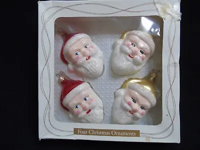 (Set Of 4) Vintage Blown Glass Santa Head Christmas Ornaments (Red And Gold Hats • $12.95