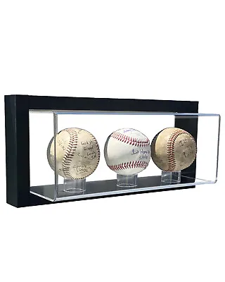 Framed Acrylic Wall Mount 3 Baseball Display Case UV Protecting Secure Mount • $62.50