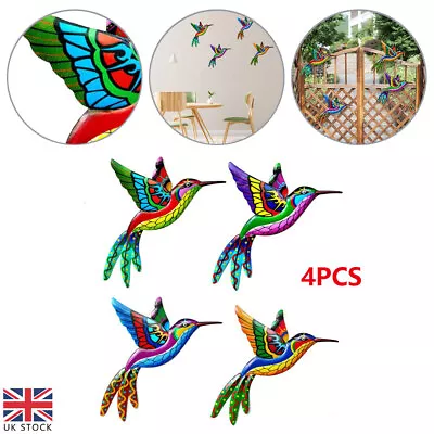 4Pcs Metal Bird Wall Art Sculpture Outdoor Hummingbird Hanging Garden Home Decor • £13.99