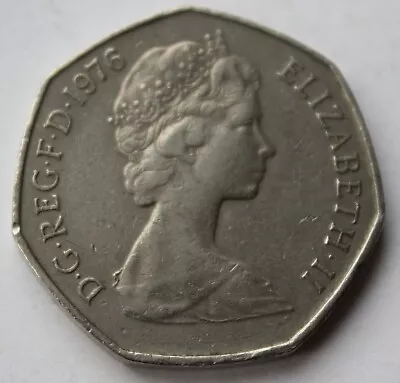 British 1976 Queen Elizabeth II 50p Coin. Fifty Pence. Old Large Issue (W279) • £3