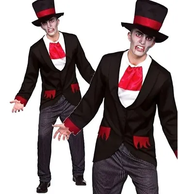 Adult VICTORIAN VAMPIRE Halloween Dracula Gothic Groom Fancy Dress Costume Mens • £24.95