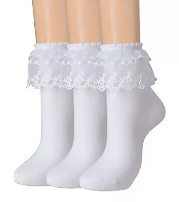 $17.30 • Buy Women Ankle Socks Pearls Lace Ruffle Frilly Comfortable Cute 3 Pairs-white