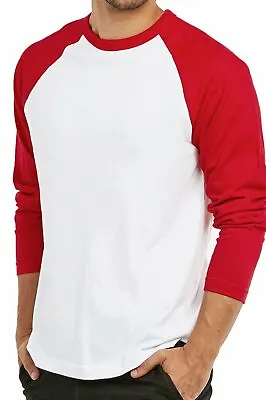 Men Baseball T-Shirt 100% Cotton Long Sleeve Soft Breathable Raglan Jersey S-3XL • $16.24