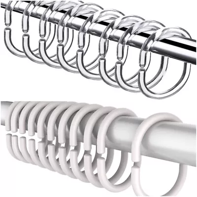 Clear White Shower Rings Hoops C Shaped Shower Curtain Hooks Hangers Suspenders • £3.45