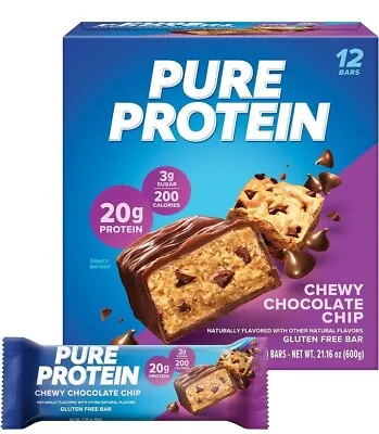 Pure Protein Bars Chewy Chocolate Chip Low Sugar Gluten Free 1.76 Oz/12 Count  • $19.99