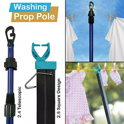 Extendable Prop Line Heavy Duty Clothes Dryer Washing Outdoor Pole Support  2.4M • £16.70