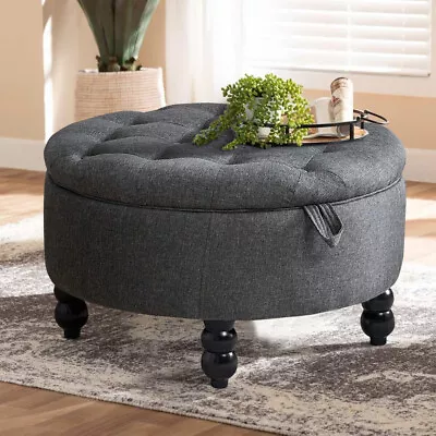 Buttoned Ottoman Coffee Table Round Storage Stool Pouffe With Double Side Cover • £95.95