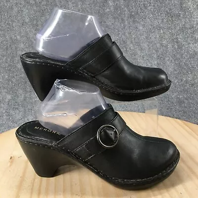 Merona Shoes Womens 10 Slip On Mules Black Leather Casual Buckle Heeled Round • $22.99