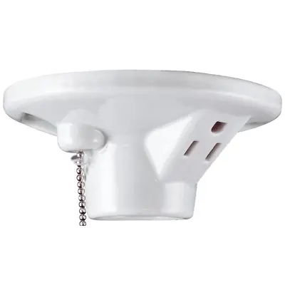 UltraPro Porcelain Light Socket With Outlet And Pull Chain Light Fixture Light • $11.99