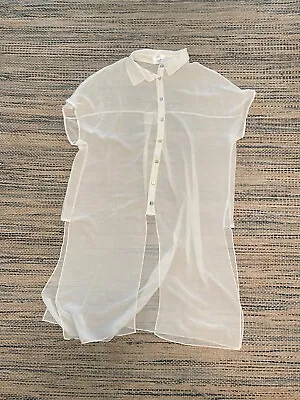 Marla Wynne For Chico's Long Tie Front Tunic Womens Medium White Sheer Lagenlook • $21.15