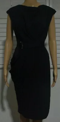 J.Mendel Black Silk Cowl Neck Draped Dress With Waist Detail Size 8 • $99