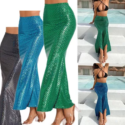 Women's Mermaid Tail Cosplay Costume High Waist Shiny Long Skirt For Halloween • $6.15