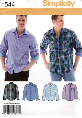 Simplicity 1544 Men's Traditional Button Front Shirt Band Collar Sewing Pattern • $11.49
