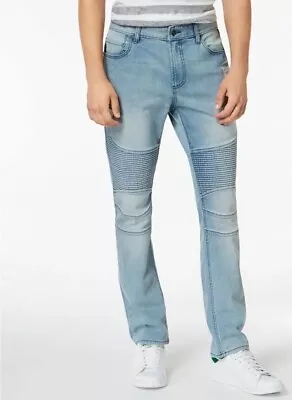 American Rag 36x34 Men's Med Wash Blue Moto Jeans Slim Fit Denim Pants • $24