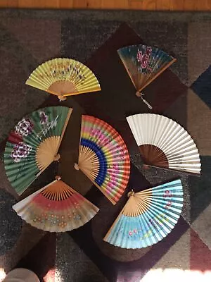 Lot Of 7 Vintage Made In Japan Folding Hand Fans • $24.95