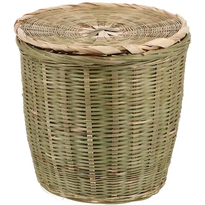  Bamboo Trash Can Office Wicker Bin With Lid Waste Paper Basket • £13.99