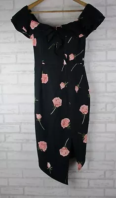 SHEIKE Womens Pencil Dress Black Pink Floral Print Off Shoulder 8 • $42