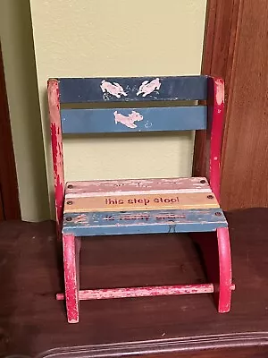 Vintage Wooden Child’s Step Stool Chair 13”x10”x 13” Convertible Bunny Puppy • $30