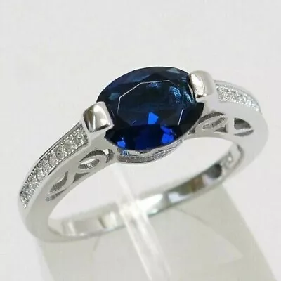 2Ct Oval Cut Lab Created Blue Sapphire Engagement Ring 14K White Gold Plated • $83.99