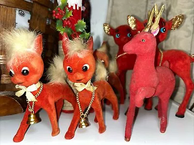 Vintage Red Flocked Reindeer & Candle • $50