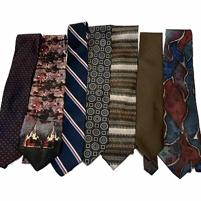 Lot Of 7 Vintage Neck Ties Neckties Most Silk Polyester Various Patterns Blue • $14