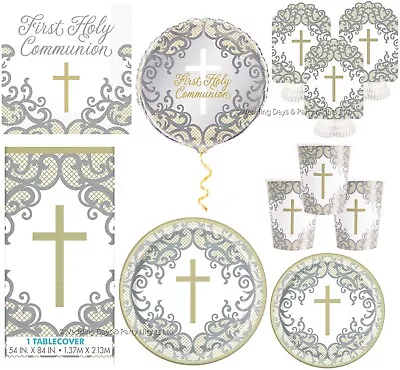 Silver + Gold Cross 1st First Holy Communion Tableware Boys Girls Party Decor • £2.38