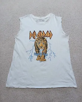 Def Leppard Tank Top Muscle Tee Adult Unisex Size XS White Sleeveless Band Shirt • $14.45