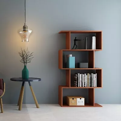 Wooden S-Shaped Bookcase Living Room Modern Display Shelves Storage Unit Divider • £37.96