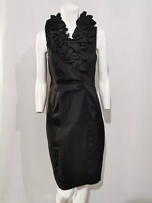 XSCAPE By JOANNA CHEN Black Ruffle Detail Sleeveless Stretch Evening Dress Sz 12 • £4.99