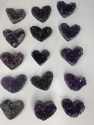 £8.99 • Buy 1 X Rough Heart Shaped Amethyst Geode Cluster Druzy Crystals Natural Healing UK