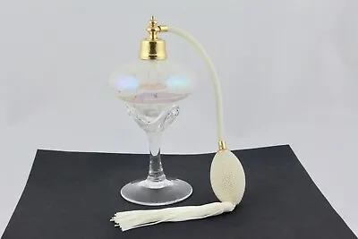 Murano Art Glass Footed Iridescent White Spotted Atomizer Perfume With Tassels  • $75